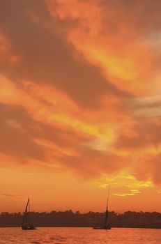 Sunset over the Nile river, Luxor, Egypt