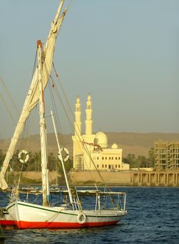 Felucca boats on the Nile river bank, Aswan, Egypt