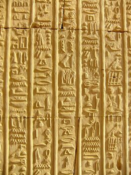 Ancient hieroglyphics on the wall of Kom Ombo temple, Egypt