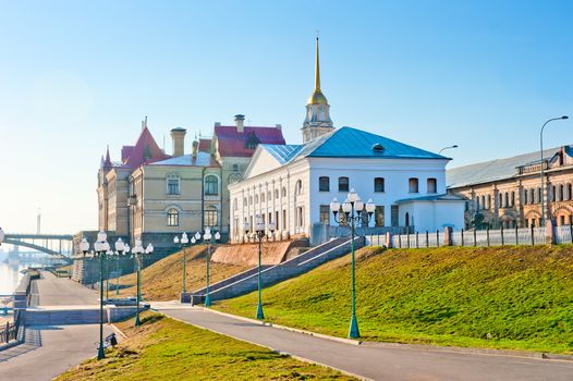 Urban landscape of the Volga embankment city of Rybinsk, Russia