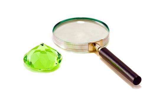 Green diamond crystall with magnifier