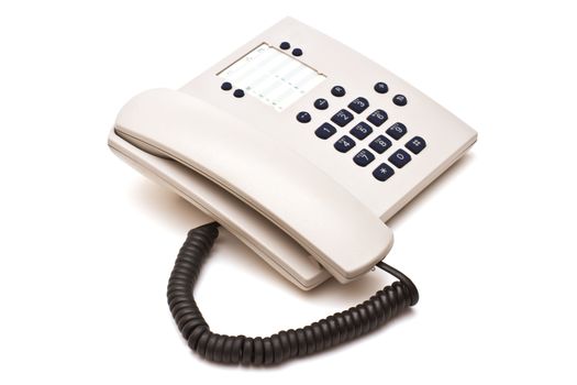 Grey plastic telephone on white background