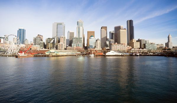 Infrastructure, Buildings, and waterfront attractions Elliott Bay Seattle