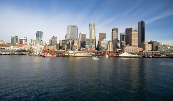 Infrastructure, Buildings, and waterfront attractions Elliott Bay Seattle