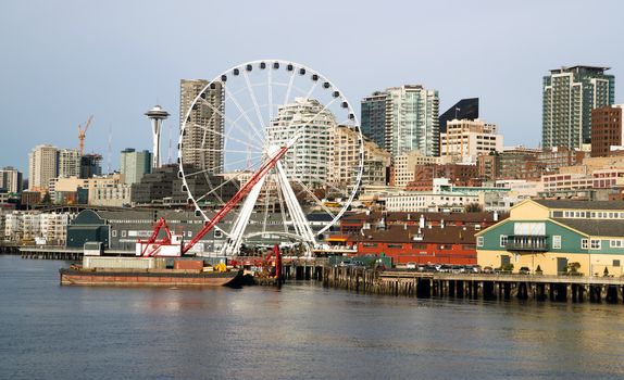 Infrastructure, Buildings, and waterfront attractions Elliott Bay Seattle