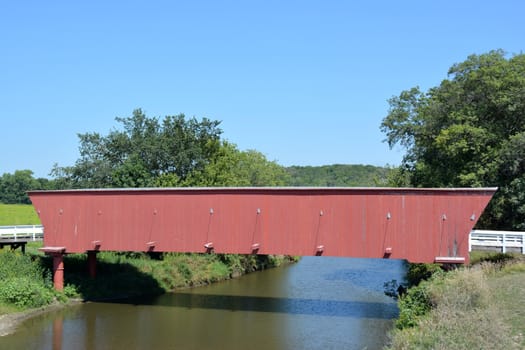 View of a covered bridge in Madison County north of Winterset, Iowa.