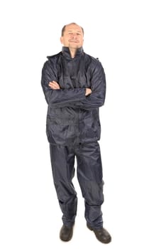 Worker wearing worksuit. Isolated on a white background.