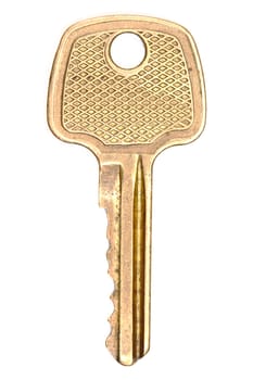 Yellow metallic key isolated on white