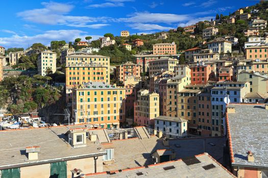 typical homes in Camogli, small village in Liguria, Italy