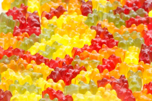 A lot of gummy bears as background