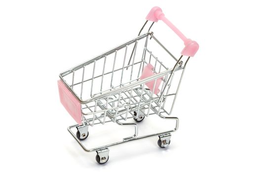 Pink shopping cart isolated on white background