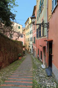 ancient street in Sori, small village in Liguria, Italy