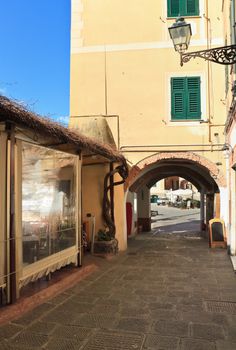 typical street in Camogli, famous small town in Liguria, Italy