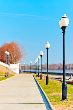 Park lampposts in the old style in Millennium Park Yaroslavl. Russia