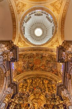 Basilica Dome Painting Altar Piece Church of El Salvador, Iglesia de El Salvador, Andalusia, Seville Spain.  Built in the 1700s.  Second largest church in Seville.