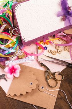 Scrapbooking craft materials for decorating postcards and gifts