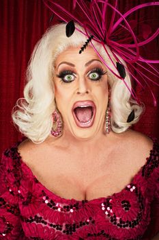 Happy actress in wig and big smile