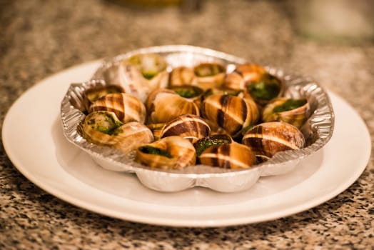 Close up of Escargots with garlic butter