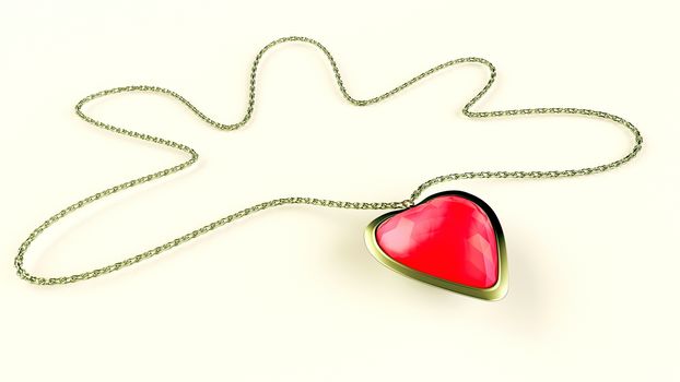 Red love heart shaped gemstone necklace over white