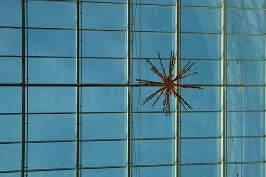 Glass roof in shopping precinct with decoration