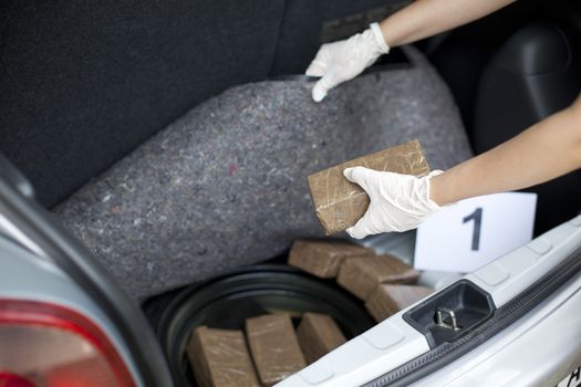 Drug packages in the trunk of a car