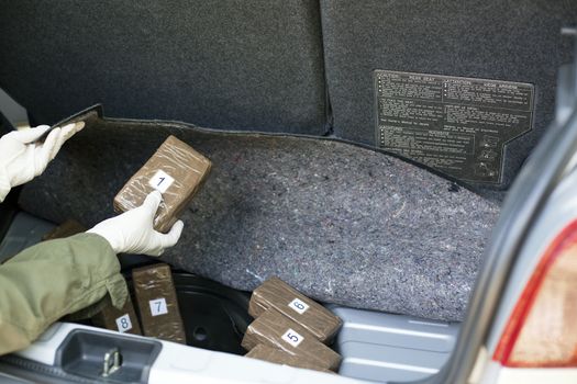 Drug packages in the trunk of a car