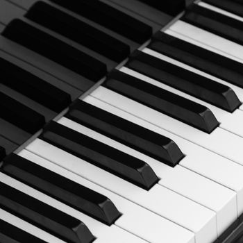 Closeup of piano key in black and white