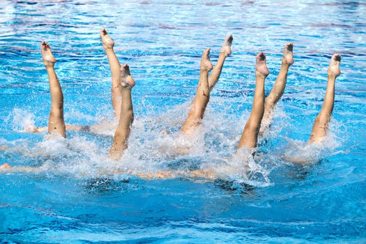 Synchronized swimmers legs movement