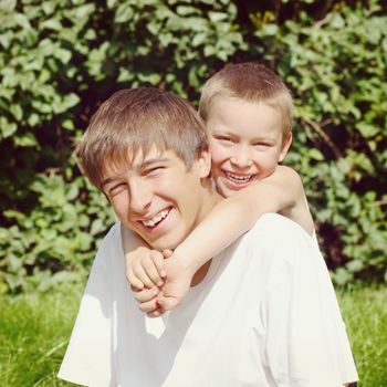 Vintage photo of Happy Brothers Portrait outdoor