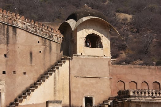 Detail of Bundi Palace wall, Rajasthan, India