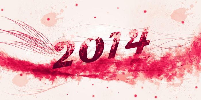 Happy New Year 2014 illustration with grunge text, lines and splashes