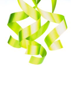 Green Yellow Hanging Down Curly Party Streamers isolated on white background