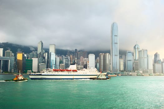 View on Hong Kong bay and business center