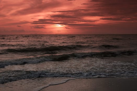 sand and beach with sunset