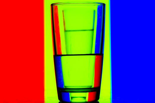 Reflection of Red green blue on a cup of water