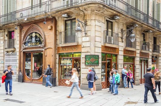 BARCELONA, SPAIN - MAY 31 Famous modernist facade of traditional philately shop, in Barcelona, Spain, on May 31, 2013