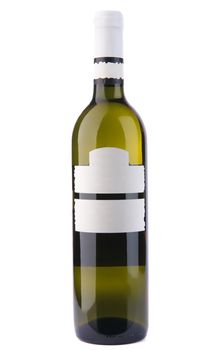 Wine bottle with label. Isolated on white.