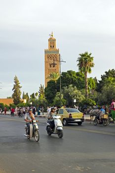 MARRAKECH, MOROCCO - OCTOBER 22, 2013:View on the Koutoubia mosque in Marrakech Morocco