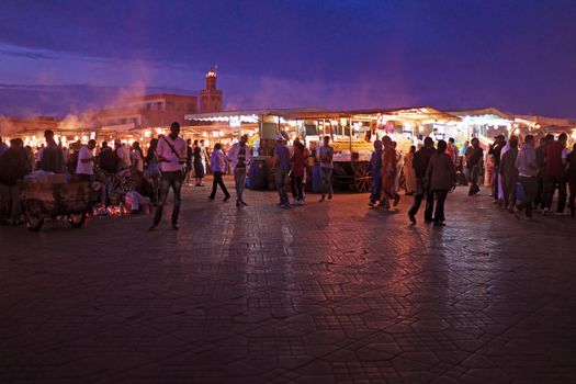 MARRAKECH - MOROCCO, 22 OCTOBER 2013:Jamaa el Fna is a square and market place in Marrakesh's medina quarter (old city). Marrakesh, Morocco, north Africa. UNESCO Heritage of Humanity.