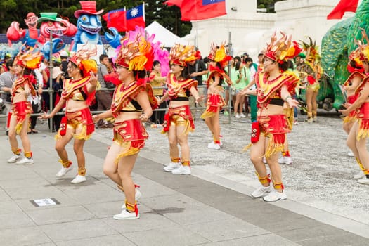 Costumed revelers march with floats in the annual Dream Parade on October 19, 2013, in Taipei, Taiwan.