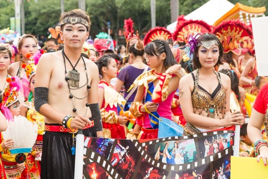 Costumed revelers march with floats in the annual Dream Parade on October 19, 2013, in Taipei, Taiwan.