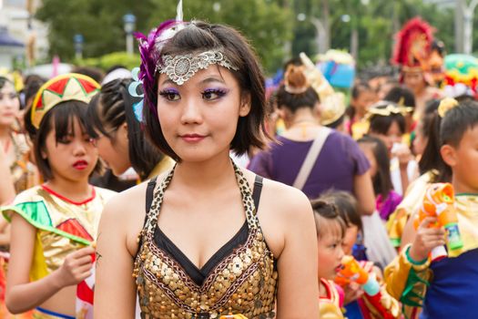 Costumed revelers march with floats in the annual Dream Parade on October 19, 2013, in Taipei, Taiwan.