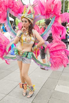 Costumed revelers march with floats in the annual Dream Parade on October 19, 2013, in Taipei, Taiwan.