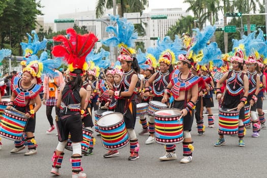 Costumed revelers march with floats in the annual Dream Parade on October 19, 2013, in Taipei, Taiwan.