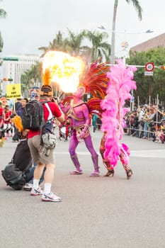 Costumed revelers march with floats in the annual Dream Parade on October 19, 2013, in Taipei, Taiwan.