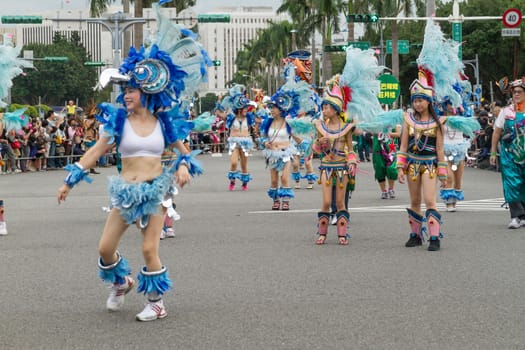 Costumed revelers march with floats in the annual Dream Parade on October 19, 2013, in Taipei, Taiwan.