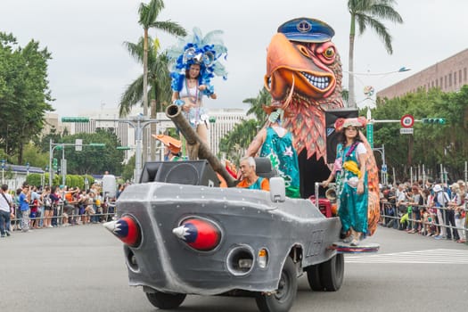 Costumed revelers march with floats in the annual Dream Parade on October 19, 2013, in Taipei, Taiwan.