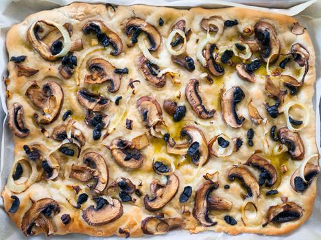 Focaccia homemade italian mushroom bread.