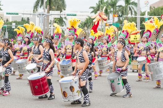 Costumed revelers march with floats in the annual Dream Parade on October 19, 2013, in Taipei, Taiwan.