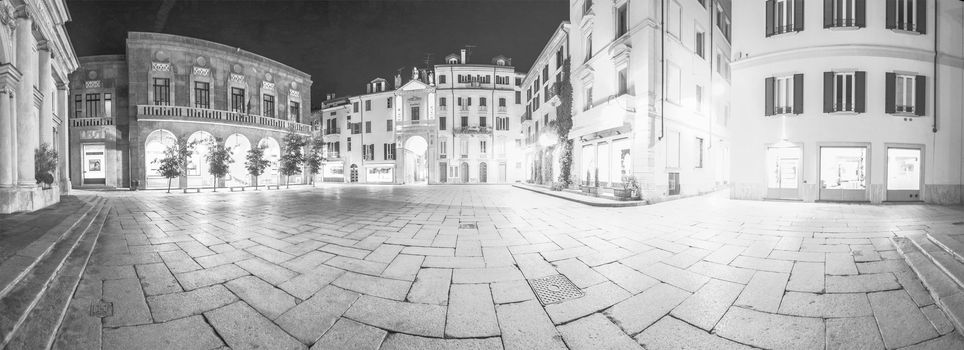 San Vittore square, Varese - night panorama in black and white